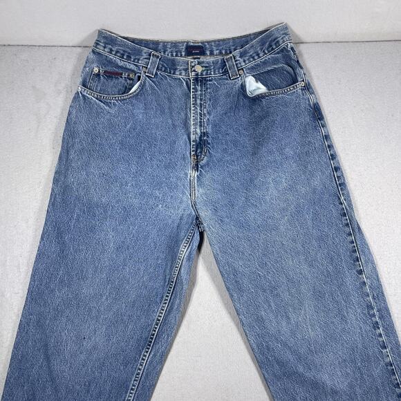 Vintage Tommy Hilfiger Jeans Mens 36x36 Blue Denim Straight Leg Flag Patch - Picture 2 of 12